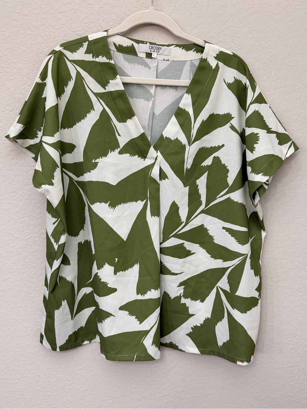 Crosby by Mollie Burch Everglades Green White Leaf Print Blouse Women’s L